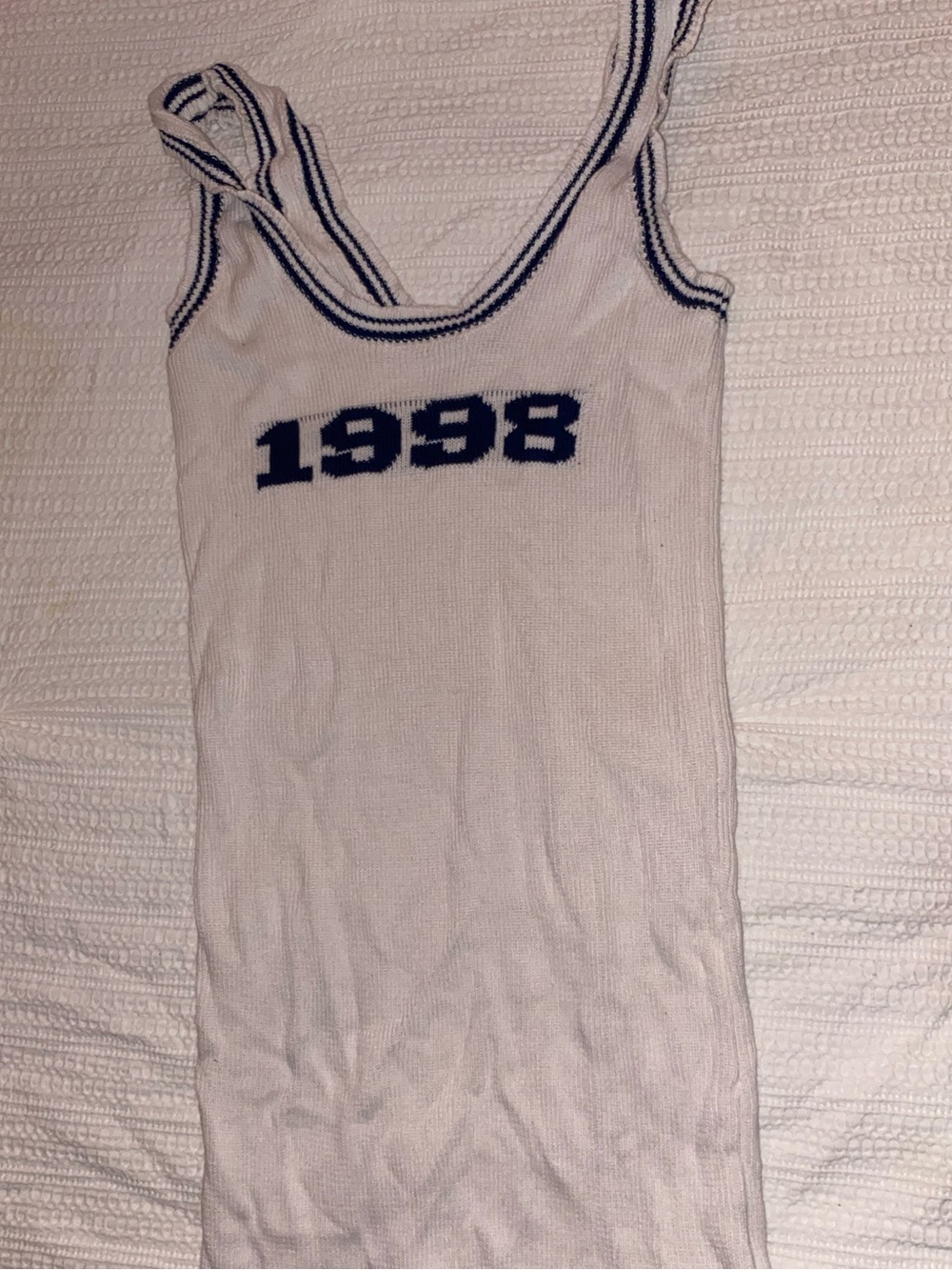 Fashion Nova White Mini Dress with Navy Blue Trim